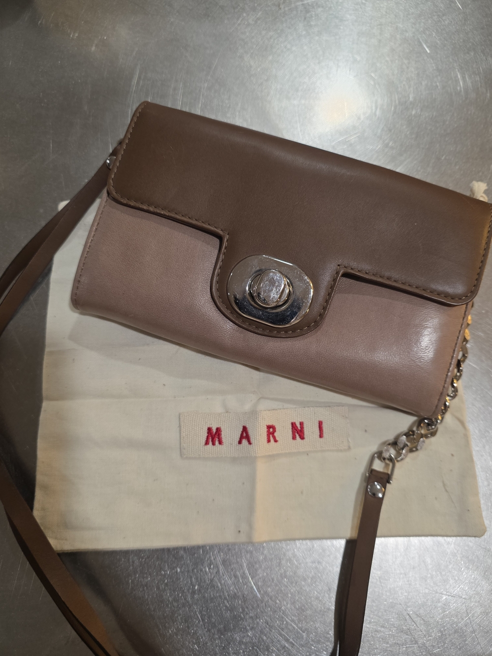 Marni Two-Tone Brown Leather Crossbody Bag